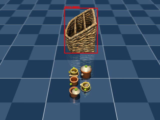 Florence-2 object detection on a synthetic MuJoCo scene, right camera view